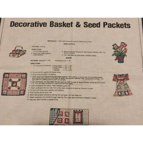 5/$25 Vintage Wamsutta Decorative Basket And Seed Packets Cotton Craft Panel NOS - Picture 2 of 10